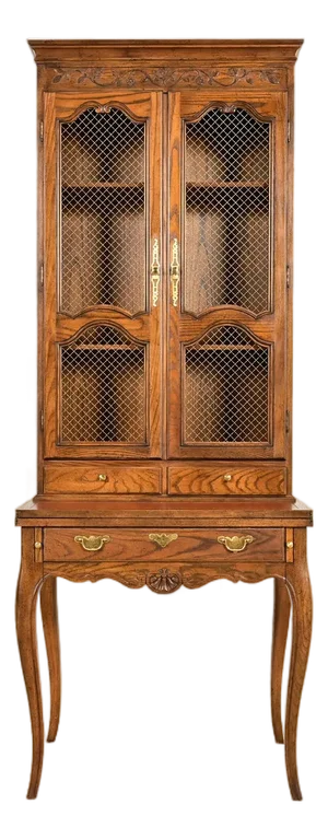 Baker Furniture French Provincial Louis XV Carved Oak Secretary Desk With Bookcase Hutch, Circa 1960s