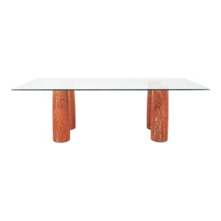 Mario Bellini Colonnato Persian Red Travertine Glass Dining Table For Sale