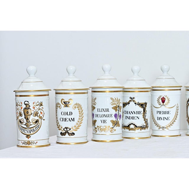 White French Vintage Set of Fifteen Porcelain Limoges Pharmacy Jars For Sale - Image 8 of 10