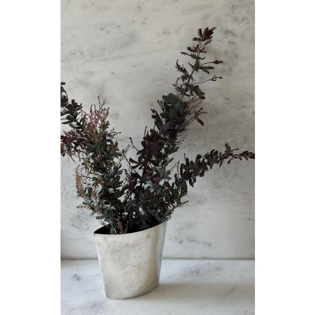 Metal Mid Century Modernist Silver Metal Vase For Sale - Image 7 of 9