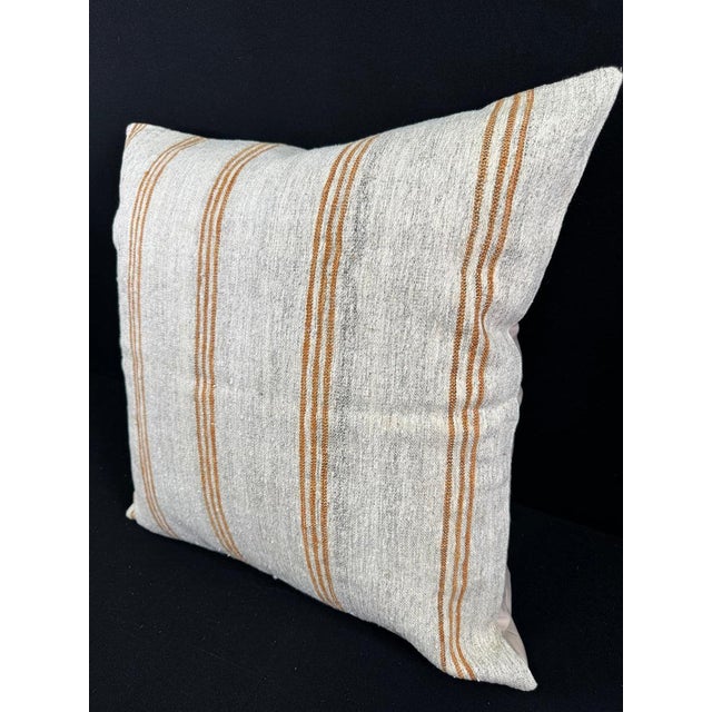 Turkish Hemp Pillow Cushion Natural Beige Rust Pillow Cushion Cover 24"x24" For Sale - Image 4 of 4