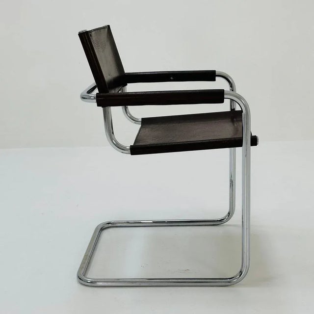 Mid-Century Bauhaus B34 Brown Leather Cantilevered Chair by Mart Stam for Jox Interni, 1980s For Sale - Image 5 of 11