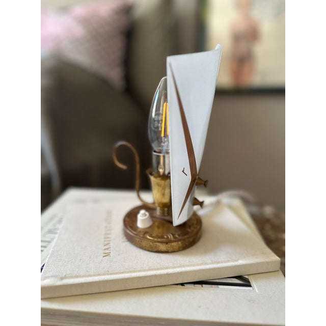 Mid-Century Italian Table Lamp with Glass Shade and Brass Finish For Sale - Image 5 of 15