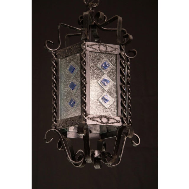 Vintage Italian Iron and Glass Lantern, 1960s For Sale - Image 6 of 10
