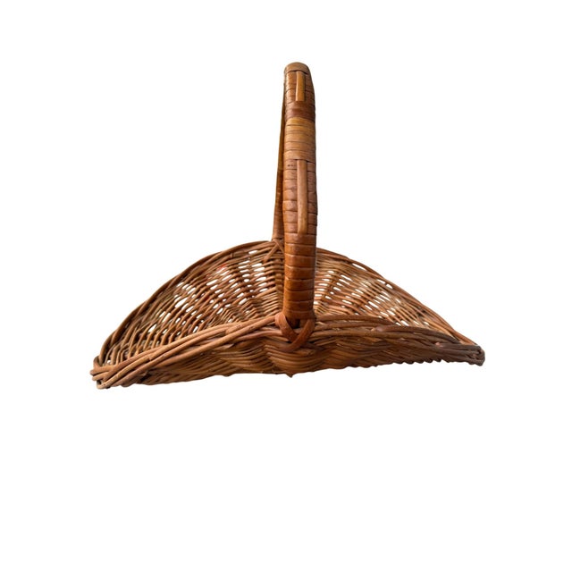 French Vintage French Flower Gathering Wicker Basket For Sale - Image 3 of 8