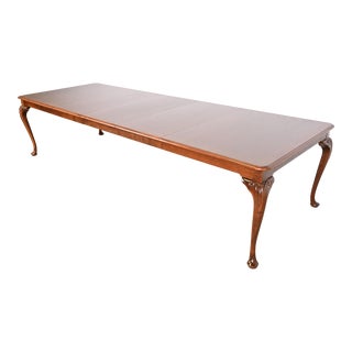 Baker Furniture Georgian Queen Anne Walnut and Burl Wood Extension Dining Table, Newly Refinished For Sale