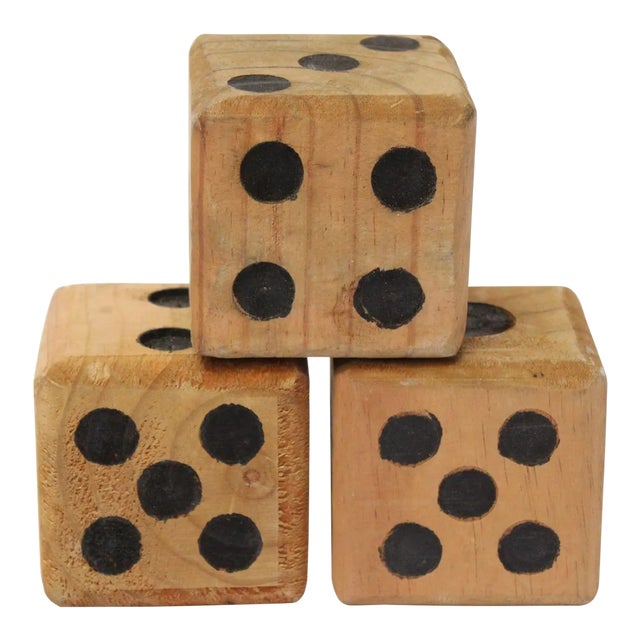 Vintage Folk Art Oversized Wooden Dice- Set of 3 For Sale