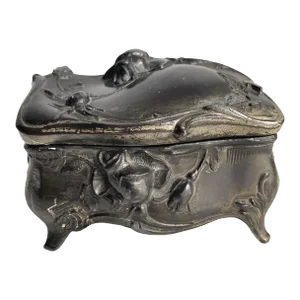 Art Nouveau Style Petite Jewelry Box Silver Plated Rose Motif
