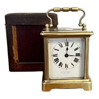 Antique Brass Carriage Clock with Travel Case from Pickford of London, 1880, Set of 2 For Sale