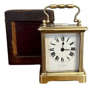 Antique Brass Carriage Clock with Travel Case from Pickford of London, 1880, Set of 2
