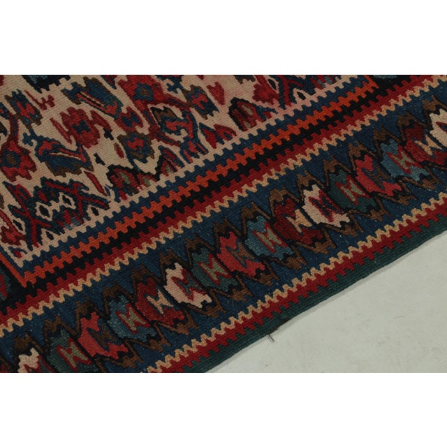 1950s Vintage Senneh Kilim in Red, Blue & White Tribal Pattern For Sale In New York - Image 6 of 8