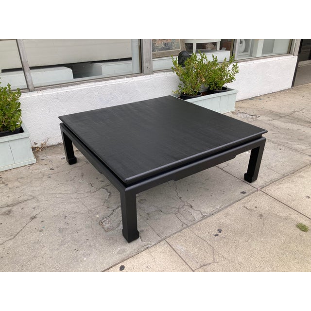 Harrison Van Horn Van Horn Linen Wrapped Asian Style Coffee Table in Satin Black Lacquered Finish For Sale - Image 4 of 12