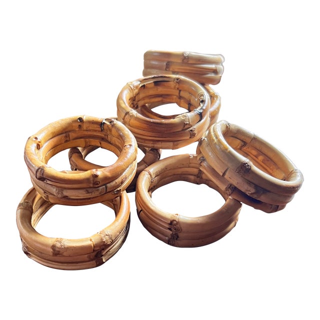 1980s Burnt Bamboo Napkin Rings- Set of 8 For Sale