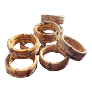 1980s Burnt Bamboo Napkin Rings- Set of 8