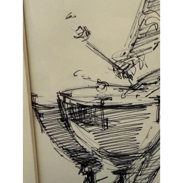 1960s Timpanist, Ink Drawing by Joan Carl Strauss For Sale - Image 5 of 7