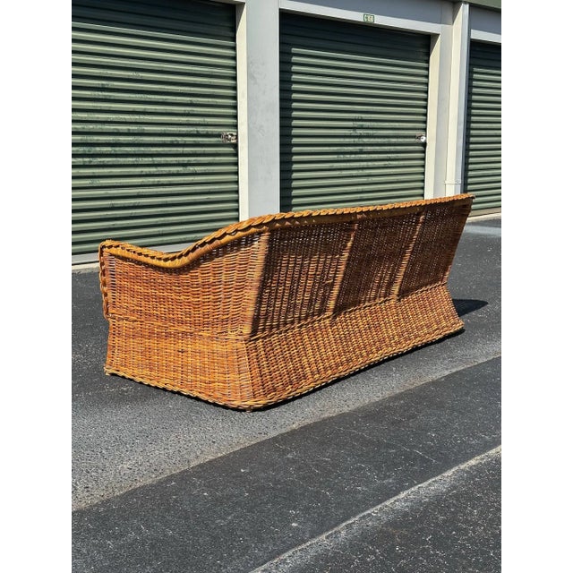 Coastal Vintage Rattan Sofa With Braided Wicker Trim For Sale - Image 11 of 18