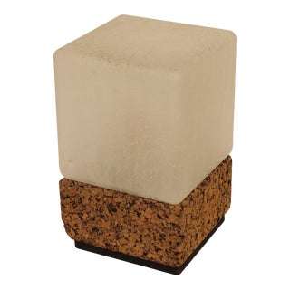 Cork & Frosted Glass Mid-Century Modern Cube Lamp For Sale