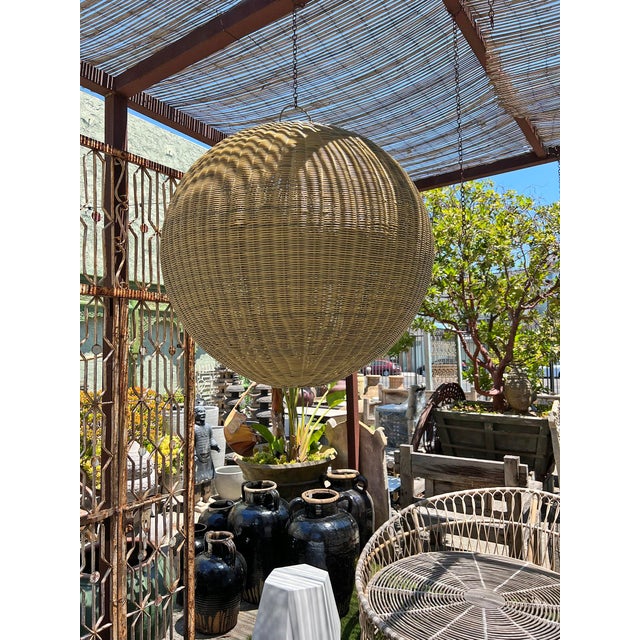 2020s Contemporary Outdoor Faux Rattan Globe Pendant Light 36" For Sale - Image 5 of 10