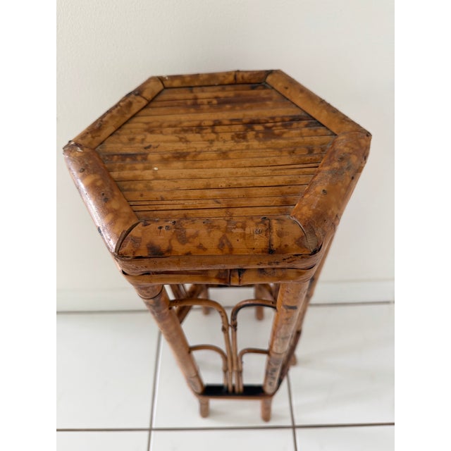 Wood Vintage Mid Century Bamboo Tortoise Shell Plant Stand Drink Table For Sale - Image 7 of 7