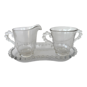 1930s Imperial Glass Candlewick Clear Glass Creamer and Sugar Set With Tray