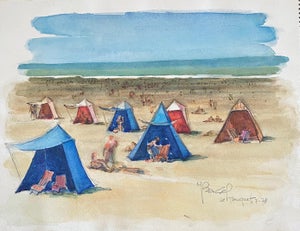 Moses Bagel Bahelfer, Polish French Judaica Watercolor Gouache Painting Original Bauhaus Yiddish Art
