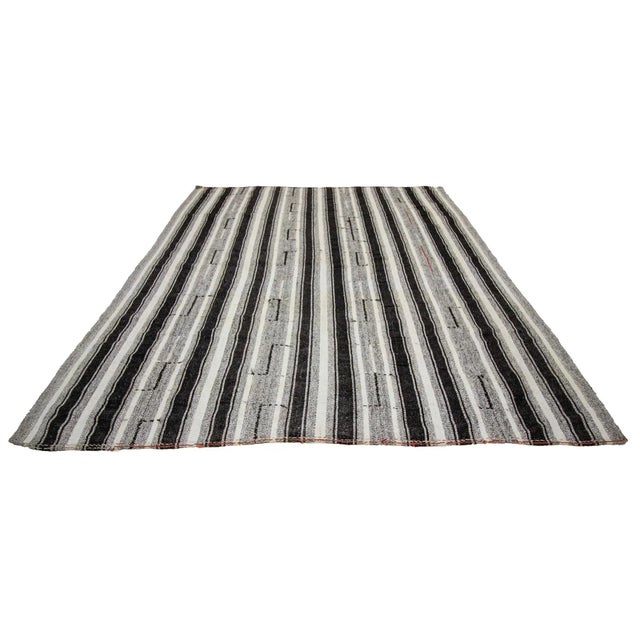 Striped vintage modern kilim rug from Adana region of Turkey. Approximately 45-55 years old. In very good condition