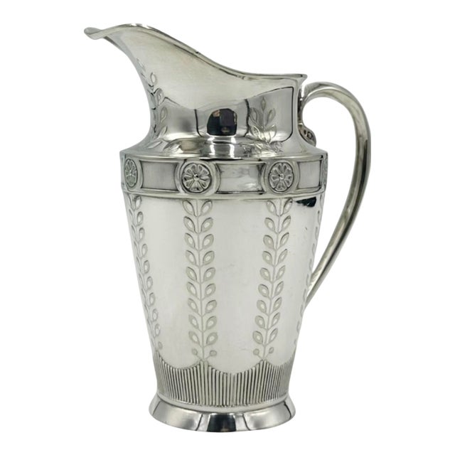 Antique Pitcher Silverplate Embossed French For Sale