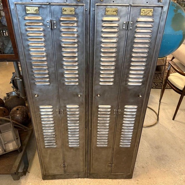 Silver 1920s Industrial Brushed Steel Factory Lockers by Hart & Hutchinson Co. For Sale - Image 8 of 15