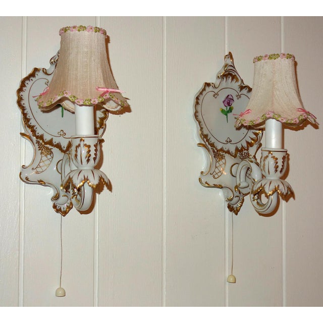 Ceramic Hand-Painted Porcelain Wall Lamps from Potschappel Dresden, 1960s, Set of 2 For Sale - Image 7 of 8