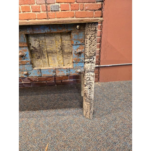 2000 - 2009 Rustic Hand-Carved Reclaimed Wood Console Table For Sale - Image 5 of 6