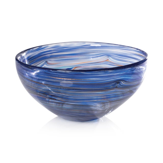 Contemporary Delphine Glass Serving Bowl- Multi Blue, 12" x 5" For Sale - Image 3 of 3