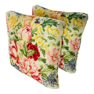 1980s Custom Floral Pillows- a Pair For Sale