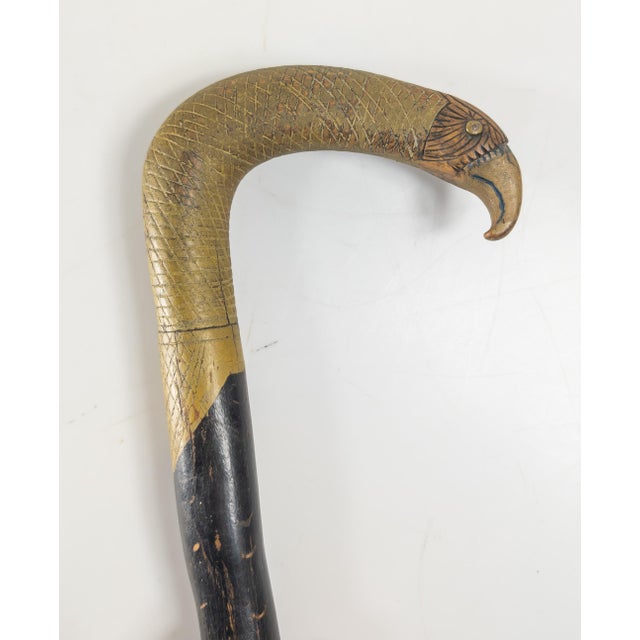 Beige 19th Century American Folk Art Carved Bird Eagle Head Cane or Walking Stick For Sale - Image 8 of 18