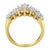 This diamond cluster band features 22 diamonds horizontally prong set in three rows along the 10 karat yellow gold band....