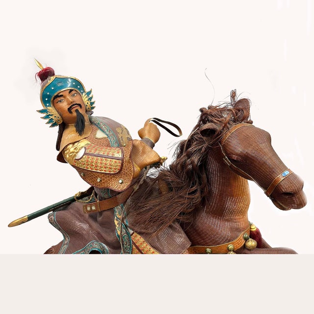 1960s Vintage Chinese Handcrafted Bamboo-Woven Statue of Yue Fei For Sale - Image 5 of 18
