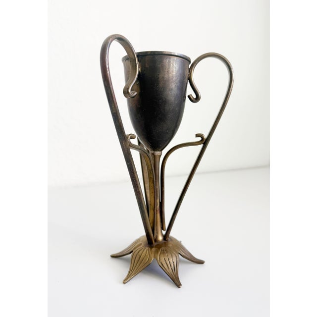 Metal Art Nouveau Style Footed 3-Arm Vase For Sale - Image 7 of 9