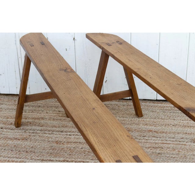 Pair of French Farmhouse Oak Benches For Sale In Los Angeles - Image 6 of 9
