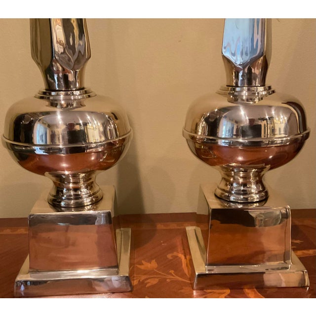 Funky Solid Brass Obelisk Finials - A Timeless Pair for Discerning Collectors. For Sale In Miami - Image 6 of 12