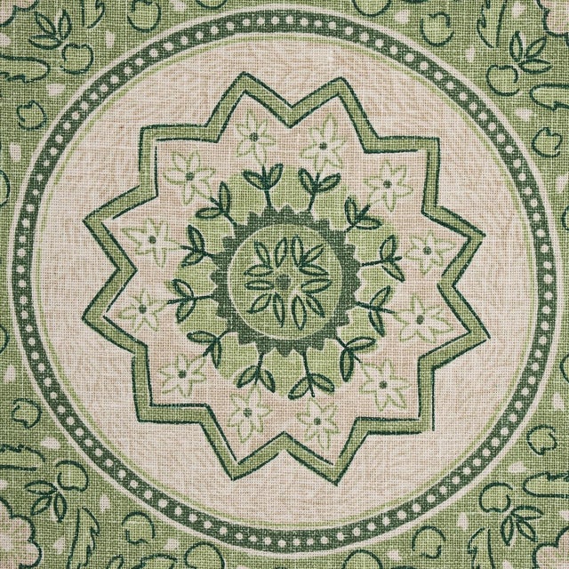 Contemporary Sample - Schumacher x Mark D. Sikes Montecito Medallion Fabric in Leaf Green For Sale - Image 3 of 6