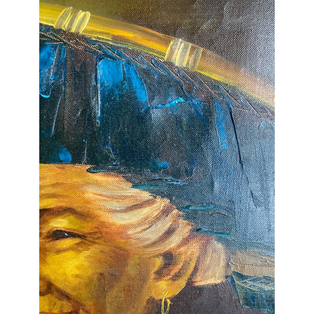 Wood 1950 Vintage Chinese Oil Painting on Board Portrait of a Woman in a Hat, Signed Tom Wong For Sale - Image 7 of 9