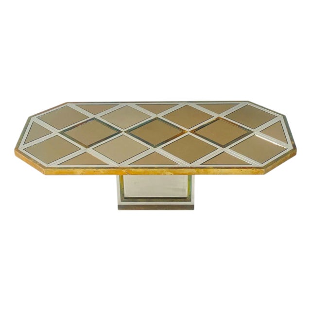 Romeo Rega for Metalarte Brass Chrome Mirror Coffee Table, Italy 1970 For Sale