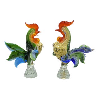 Handmade Murano Glass Roosters, Italy, 1980s, Set of 2 For Sale