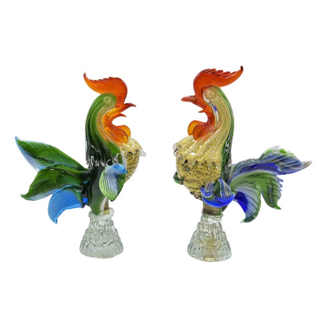 Handmade Murano Glass Roosters, Italy, 1980s, Set of 2 For Sale