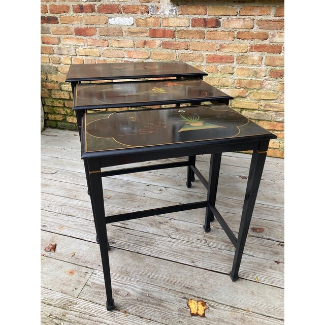 Chinoiserie Stately Vintage Nesting Tables - Set of 3 For Sale In Atlanta - Image 6 of 10
