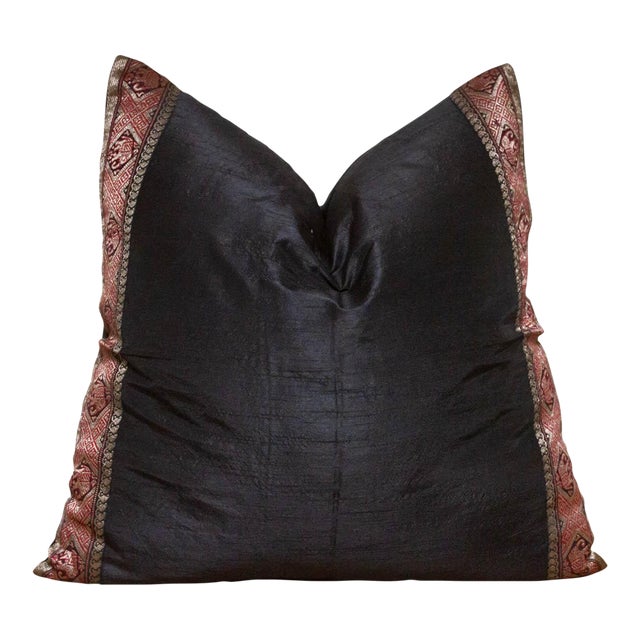 Midnight Black Festive Silk Euro Pillow Cover For Sale