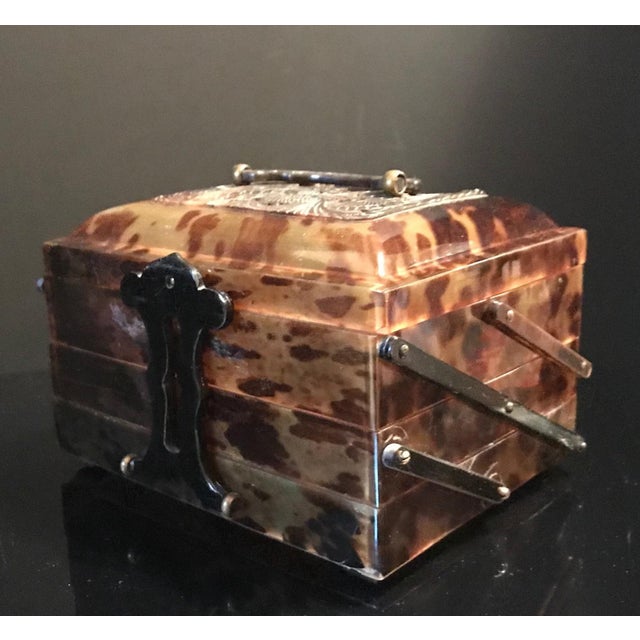 1900s Chinese Faux Tortoise Shell Concertina Three Tier Jewelry Box
