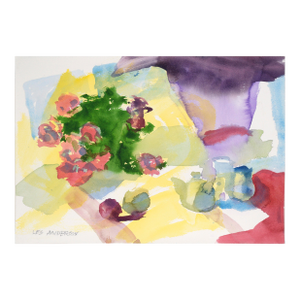 Abstract Still Life With Roses and Coffee Set in Watercolor on Paper