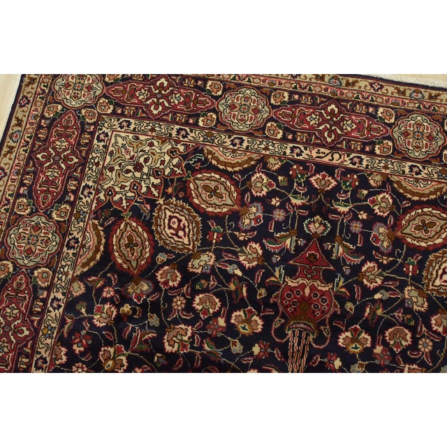 Textile Tabriz Rug 6’6” X 9’7” Blue Wool Vintage Traditional Hand-Knotted Carpet For Sale - Image 7 of 15