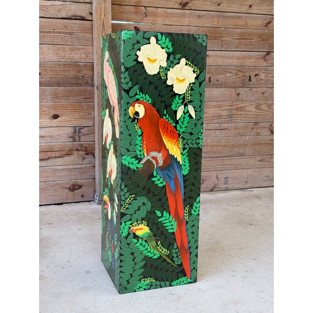 Wood Vintage Hand-Painted Tropical Coastal Pedestal For Sale - Image 7 of 12