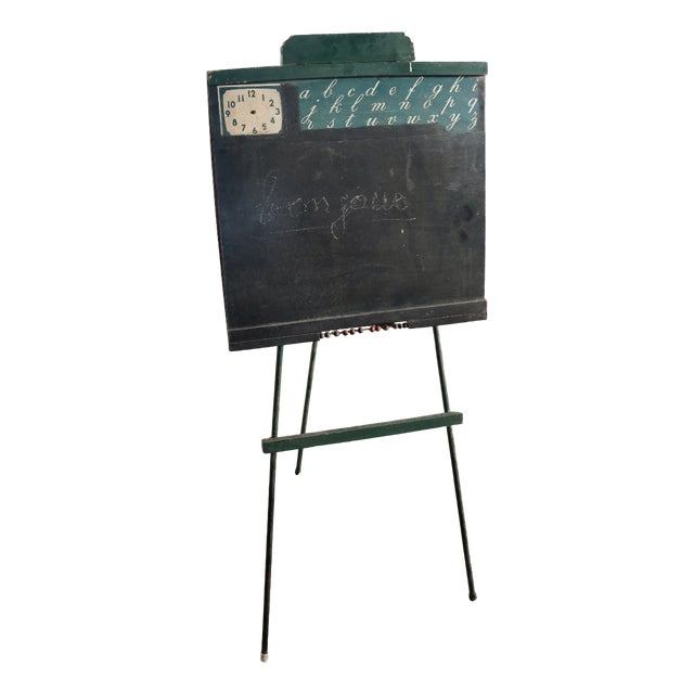 Antique French School Blackboard with Metal Base, 1930s For Sale